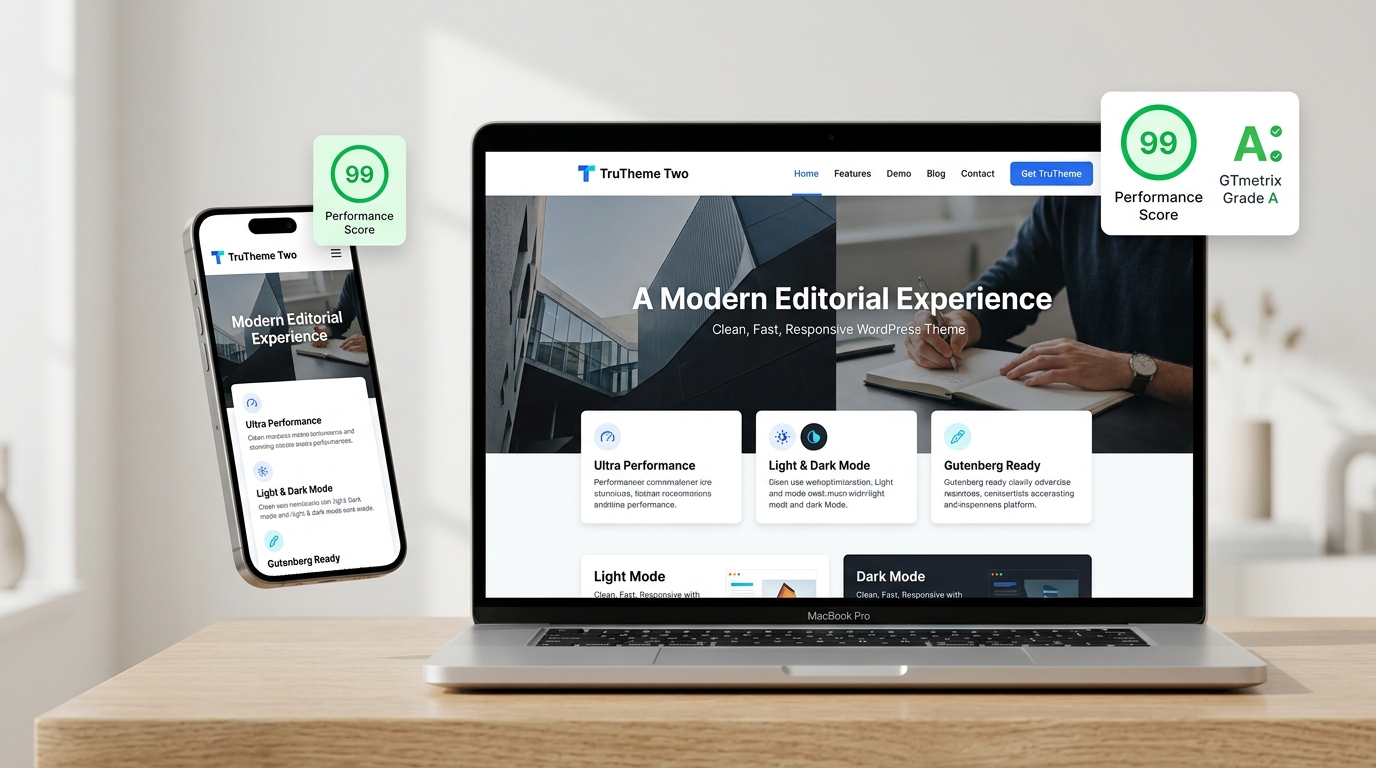 Mockup Antarmuka TruTheme Two pada Laptop dan Smartphone